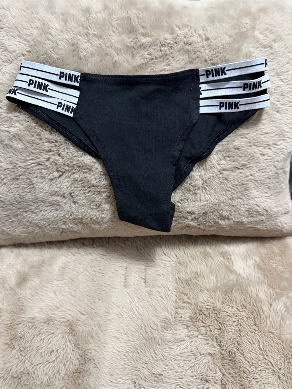 PINK Victoria's Secret Black Bikini Bottoms with White Branded Waistbands